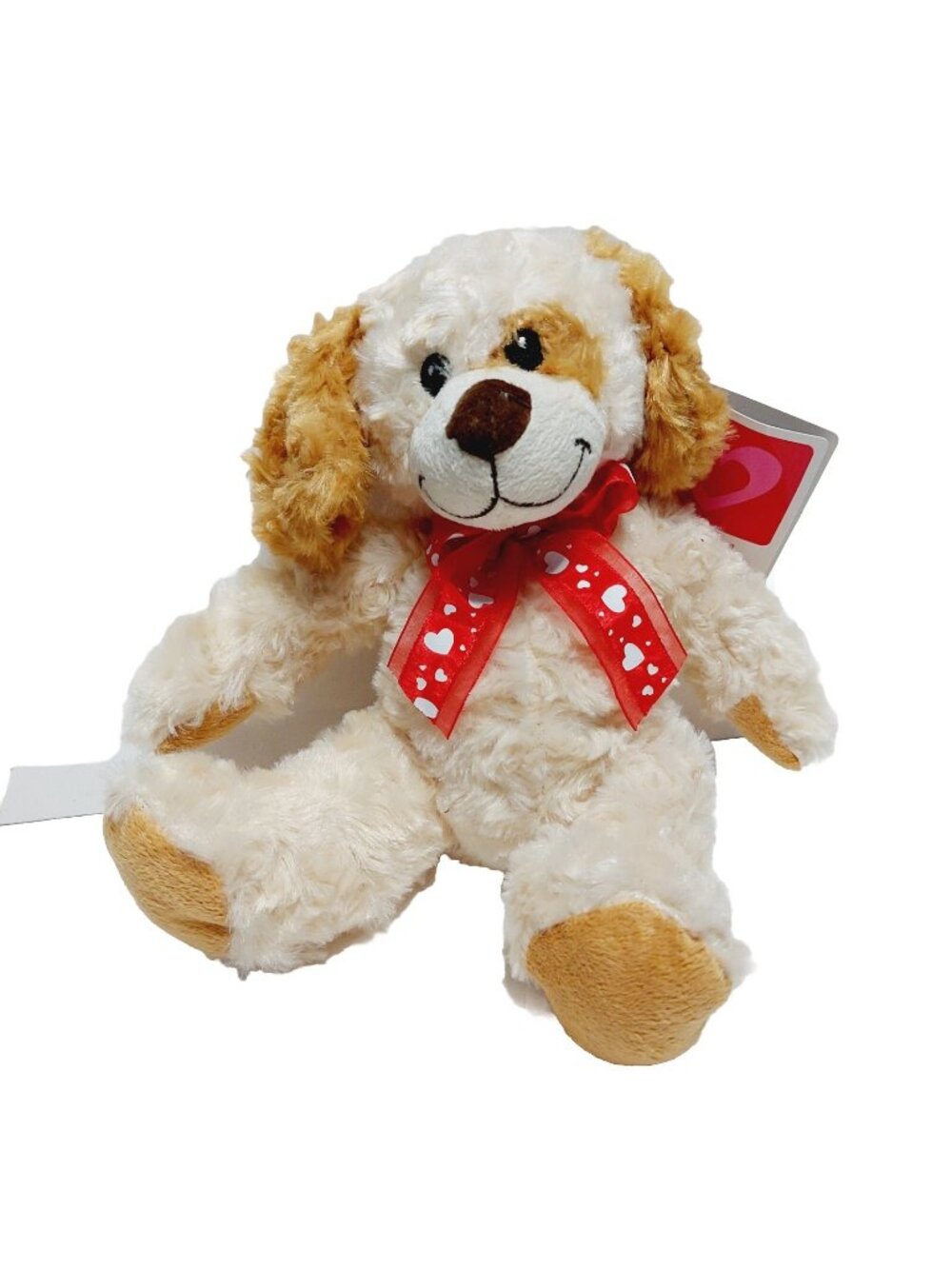 Walmart Dog Plush Beige Tan Eye Patch Stuffed Animal 8” Heart Bow Valentines Day